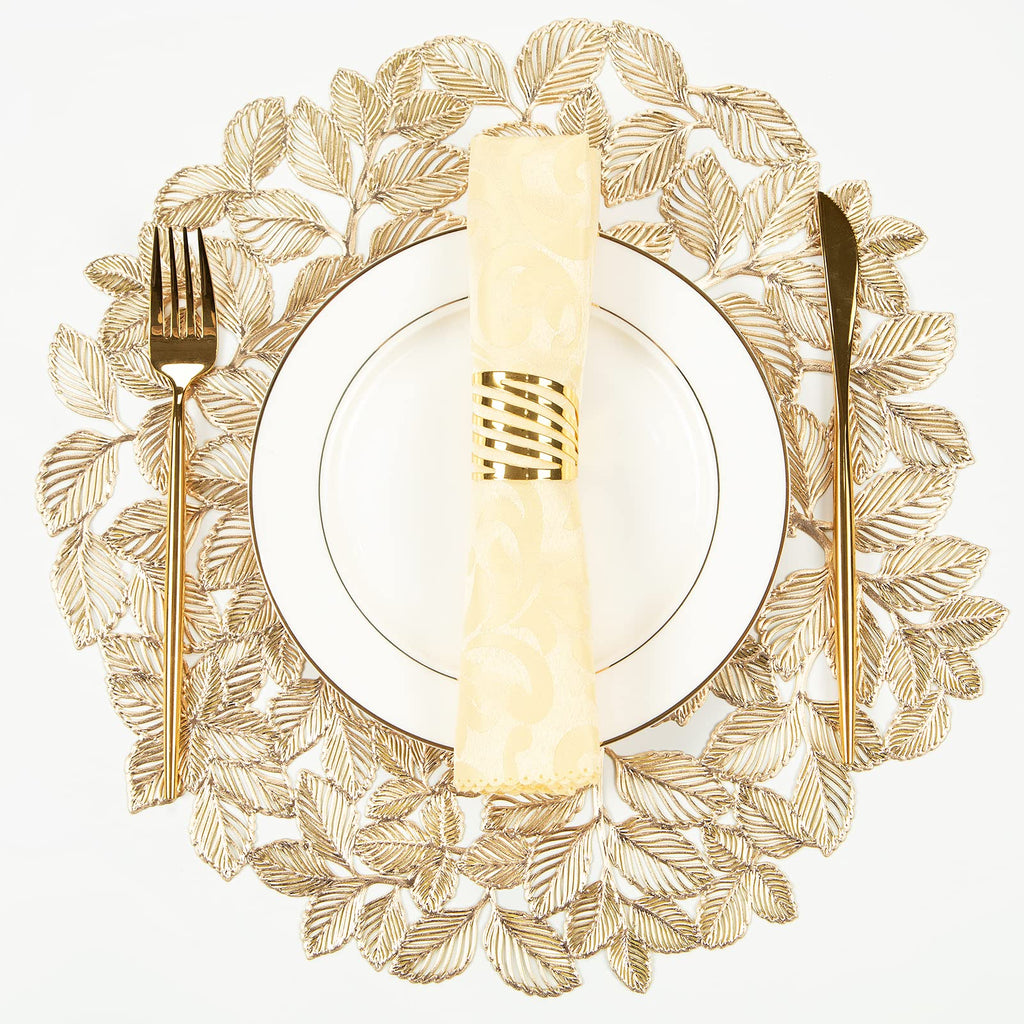 Gold Leaf Placemats Set of 8 Metallic Round Table Placemats