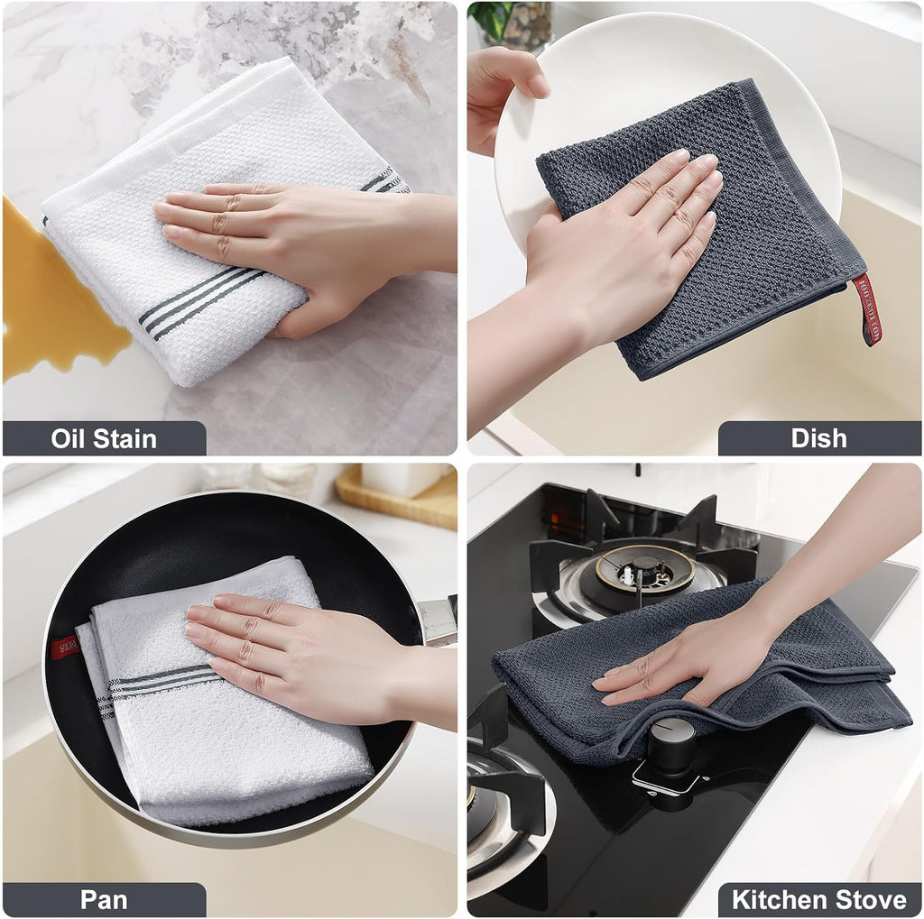 Homaxy Dual Design Kitchen Towels and Dishcloths Set, 8 Pack, Dark Grey