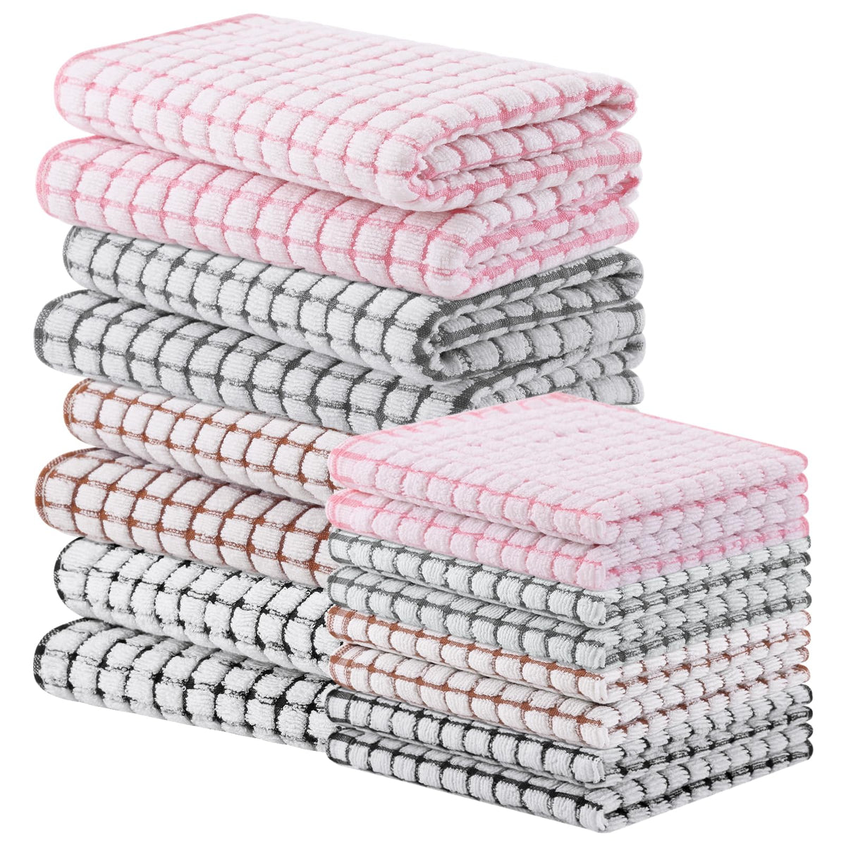 Homaxy Cotton Terry Kitchen Towels and Dishcloths Set of 8, Mixed Color