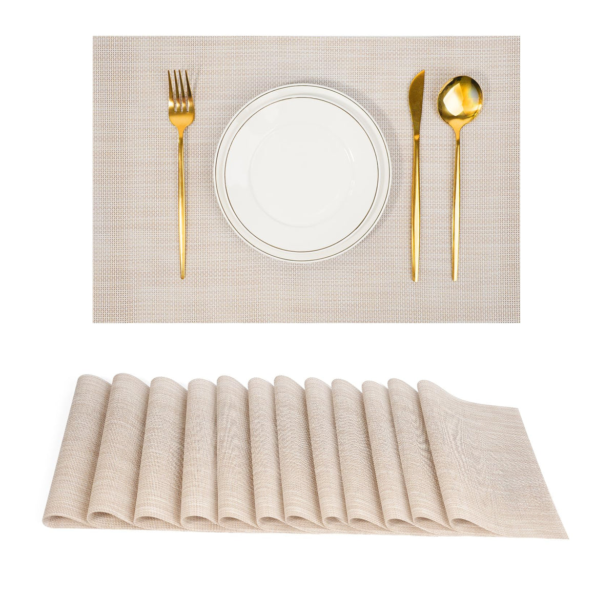 Placemats Set of 8，Non-Slip PVC Weave Table Mats Easy to Clean，Heat Resistant Place Mats for Kitchen Dining Table Decoration Indoor Outdoor，Beige