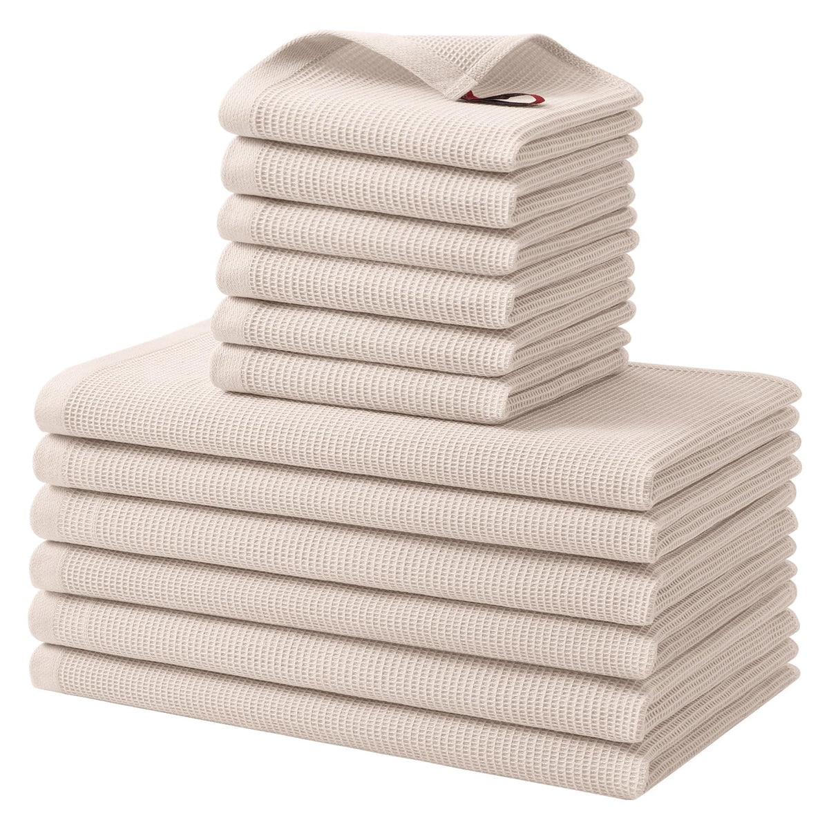 Homaxy 100% Cotton Kitchen Towels and Dishcloths Set - 8 Pack Waffle Weave Soft and Absorbent Dish Towels - 26 X 16 Inch and 12 X 12 Inch - Beige/Dark Grey/Brown/Light Grey