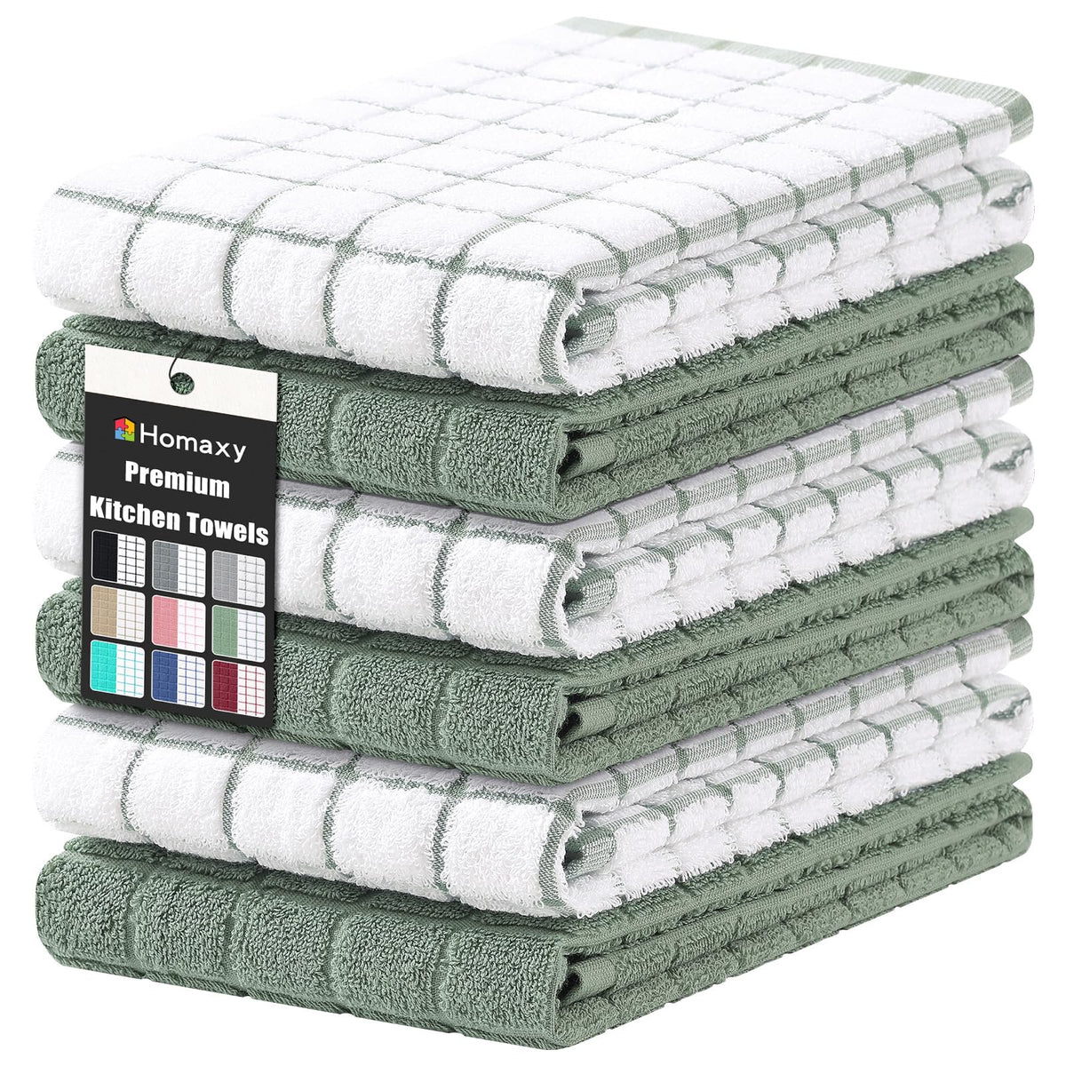 Homaxy Large Premium Cotton Kitchen Towels 16"x 28", 6 Pack, Grey