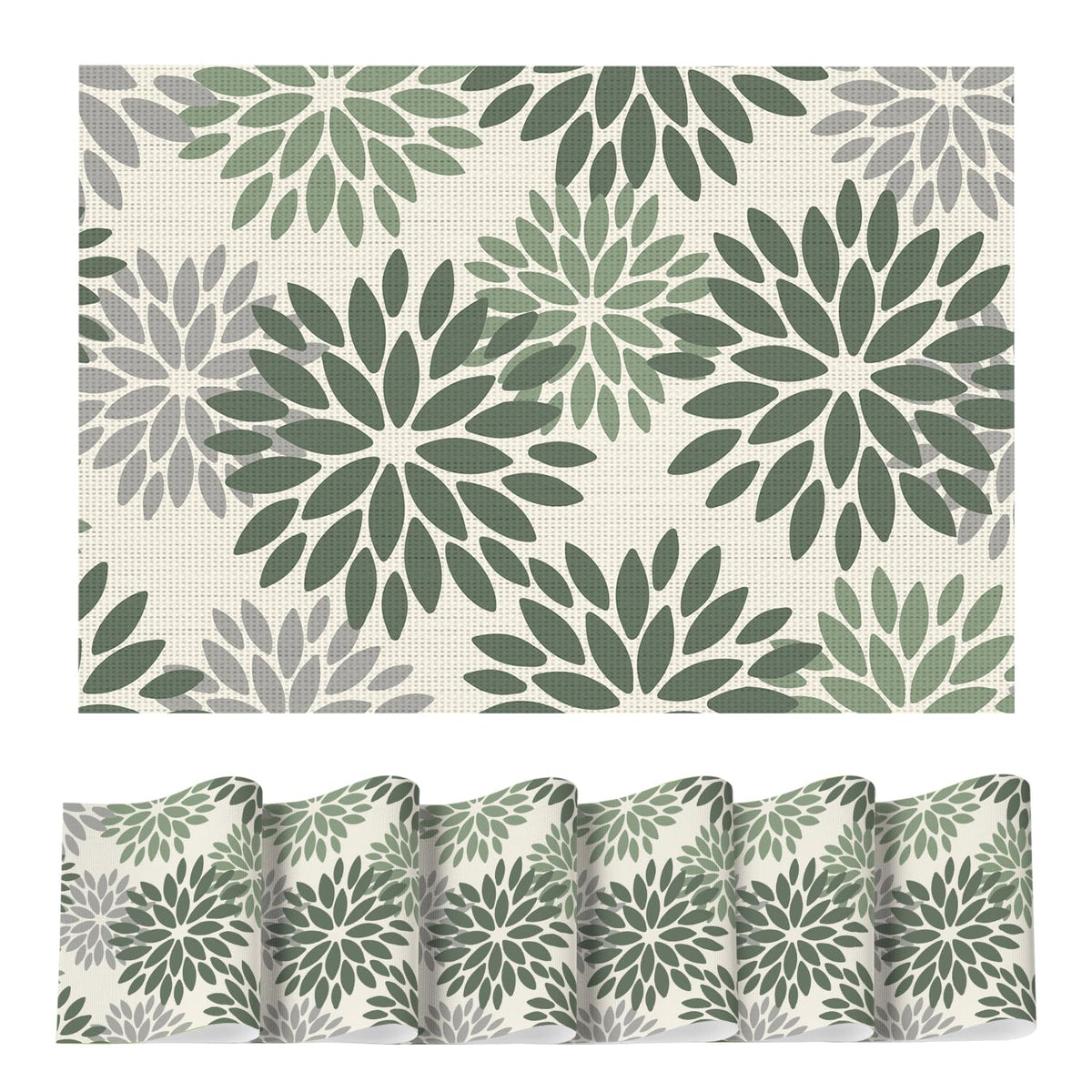 Artoid Mode Floral Vinyl Placemats Set of 4, 12x18 Inch Thanksgiving Washable Non-Slip Plastic Vinyl Place Mats for Party Kitchen Dining Decor, Olive Green