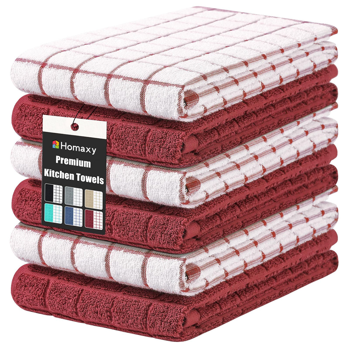 Homaxy Large Premium Cotton Kitchen Towels 16"x 28", 6 Pack, Grey