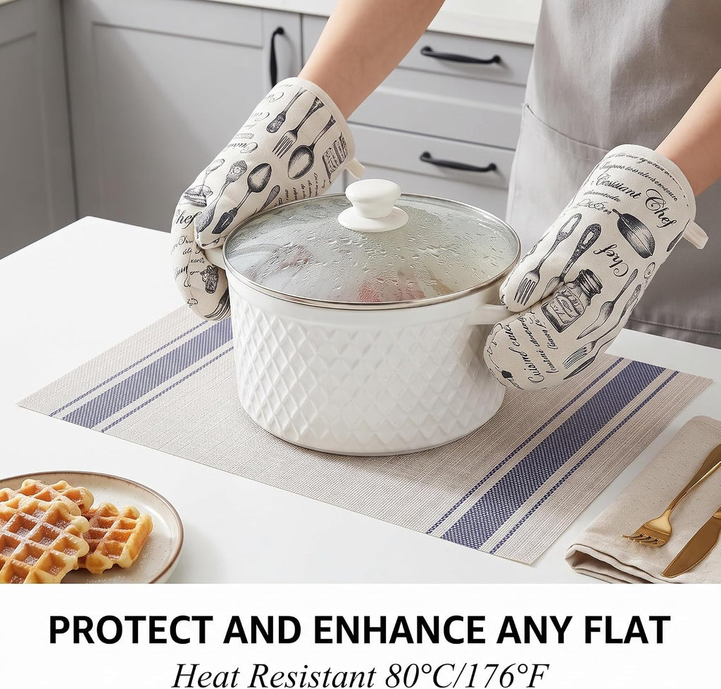 Winknowl Placemats Set of 8, Heat Resistant Non-Slip Vinyl Woven Table Mats for Dining Table, Washable Durable Elegant Place Mats for Kitchen Indoor/Outdoor Use (Beige Blue)