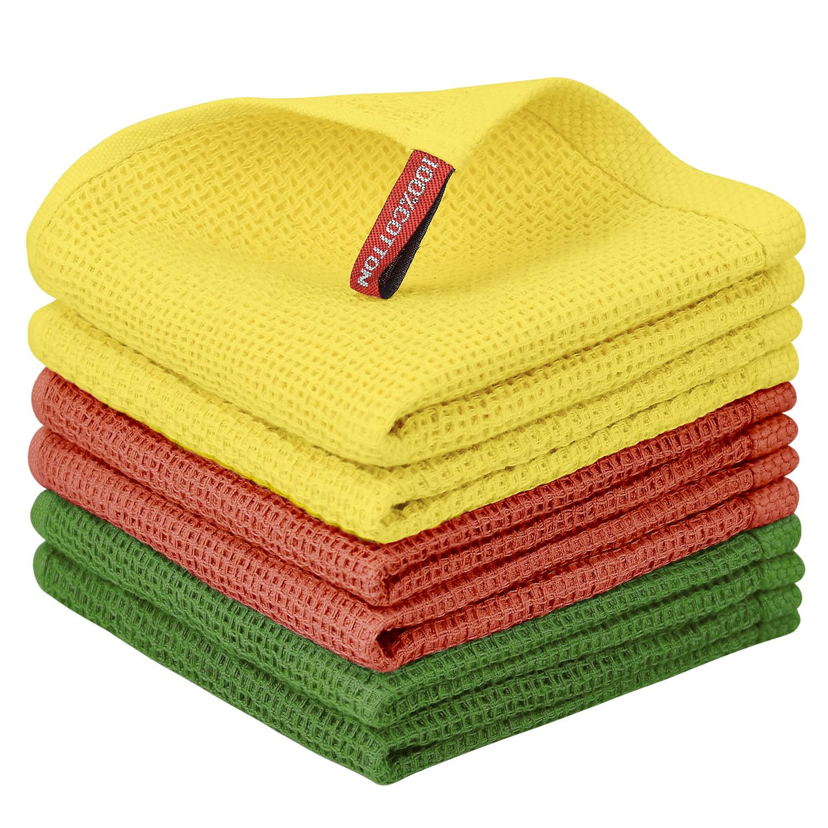 Nialnant 6 Pack Kitchen Towels and Dishcloths Sets,100% Cotton Soft Absorbent Quick Drying Dish Towels for Kitchen,Washing Dishes,12x12 Inches, Multi Color