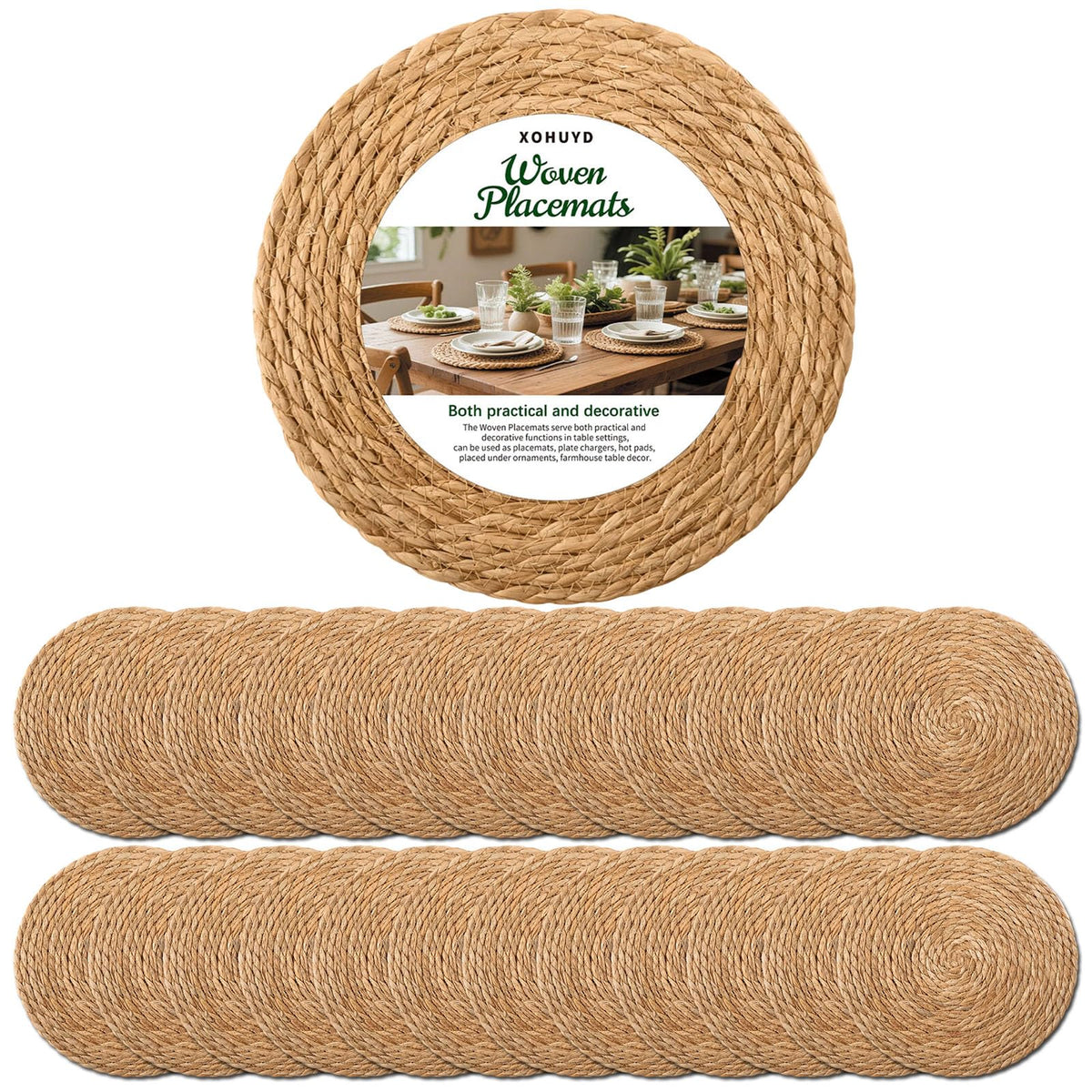 13" Round Woven Placemats Set of 12, Plate Chargers for Dining Table