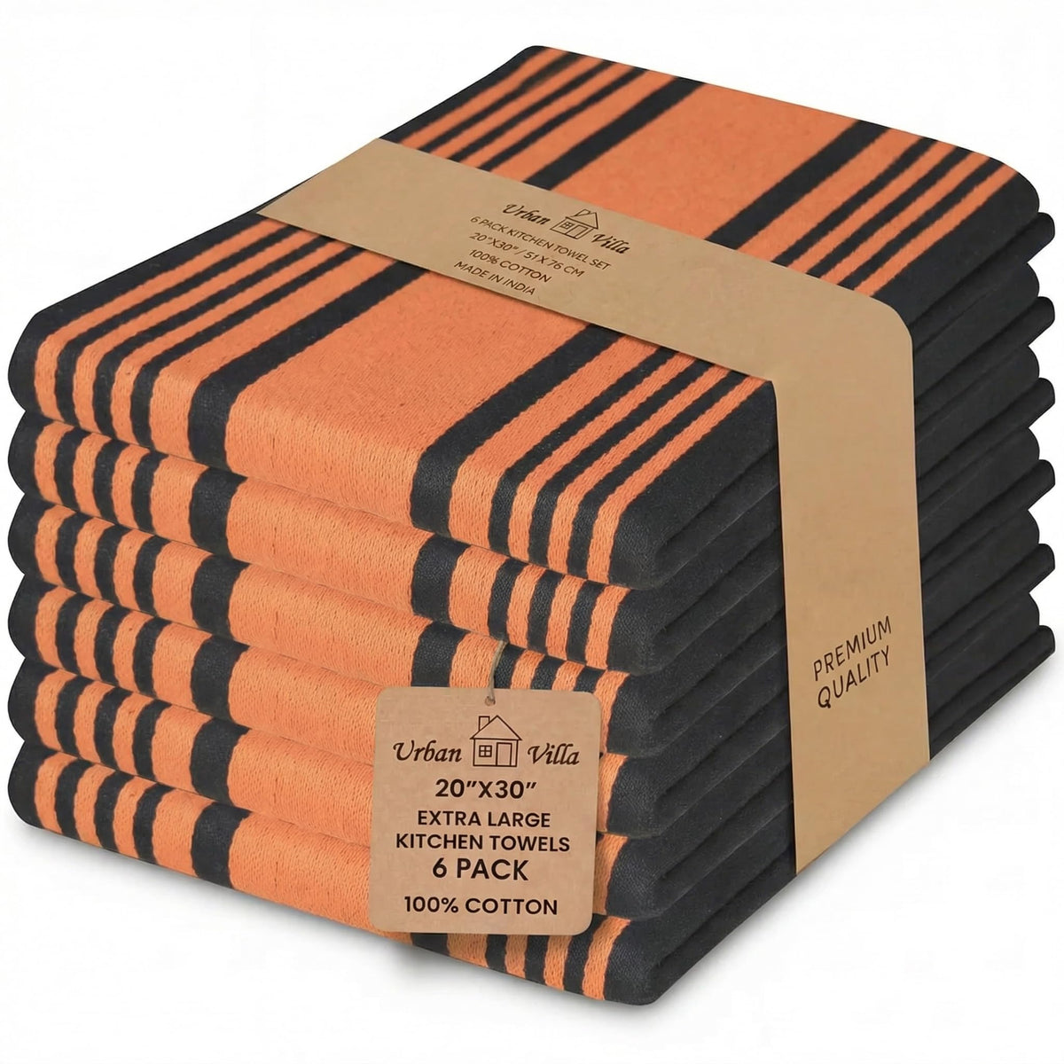 Urban Villa Kitchen Towels Cotton Dish Towels 12”x12” (Set of 8) Grey White