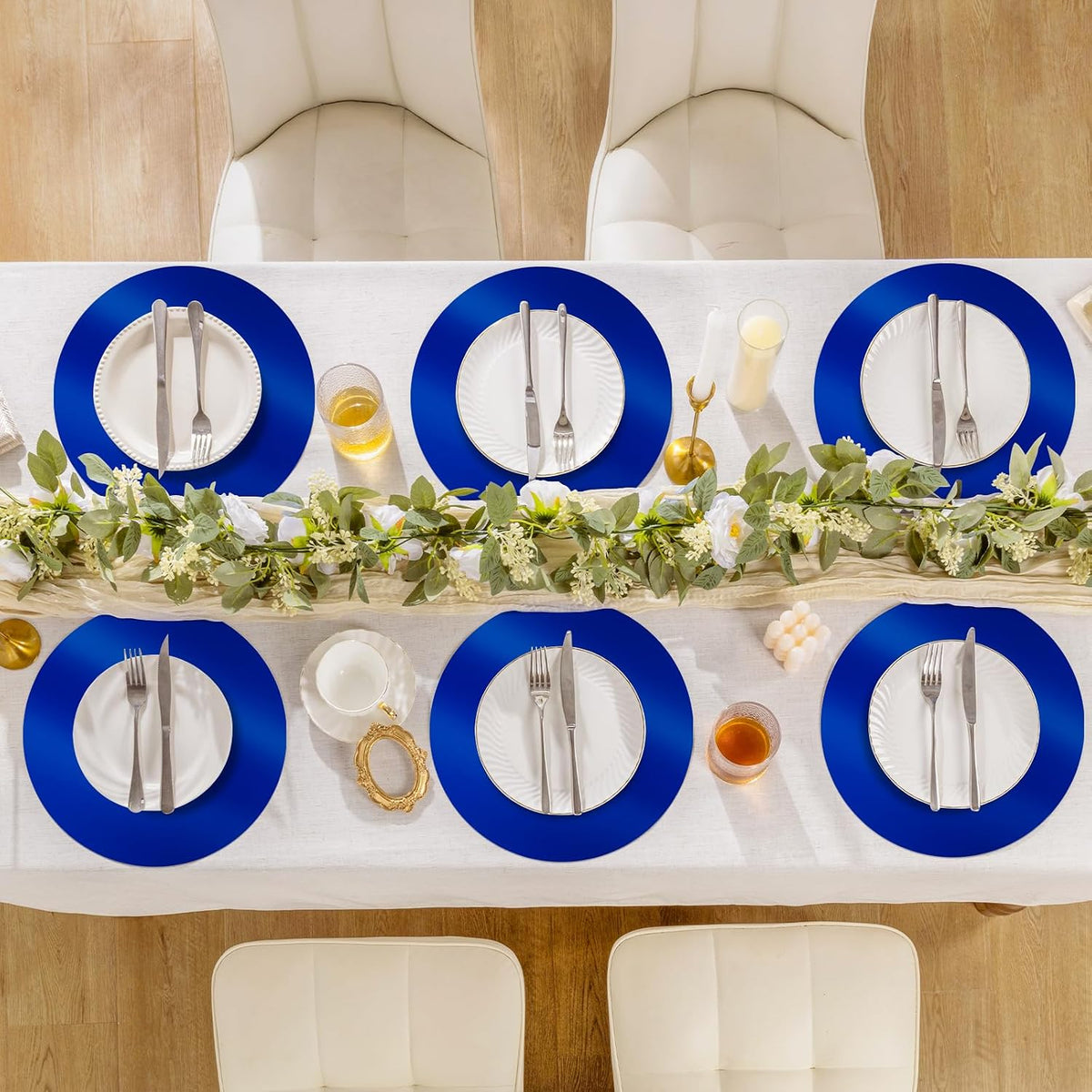 SHACOS 50Pcs Round Blue Placemats 13" Paper Place Mats Disposable