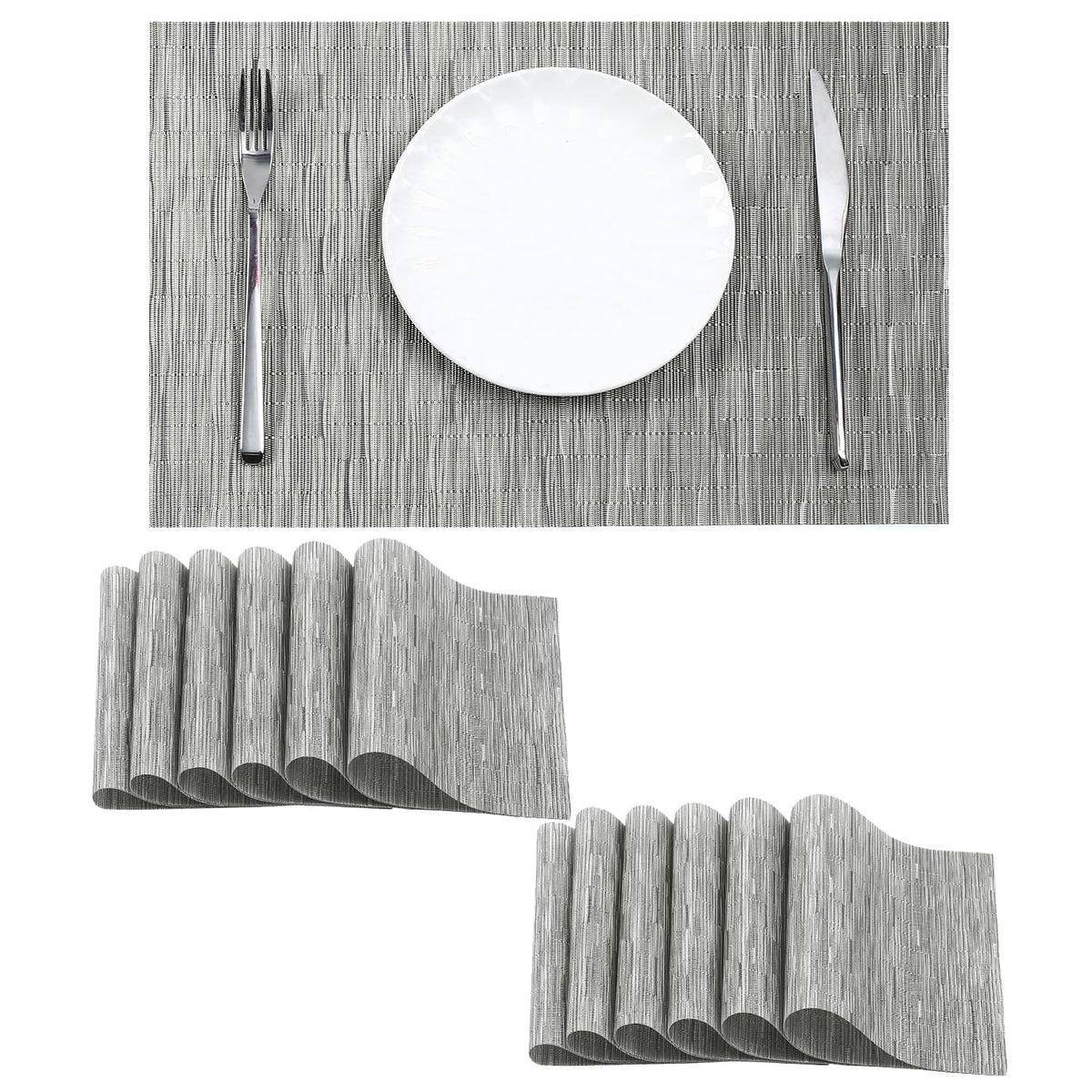 Beige White Placemats Set of 4 - Heat Resistant Non-Slip Place mats for Dining Table, Washable Durable PVC Vinyl Woven Table Mats(Beige White, 4)