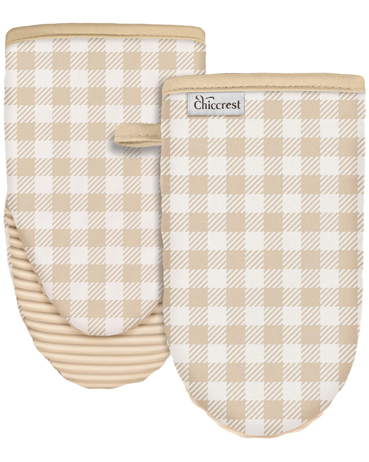 100% Thick Cotton Oven Mitts Ribbed Soft Silicone Natural Leaf