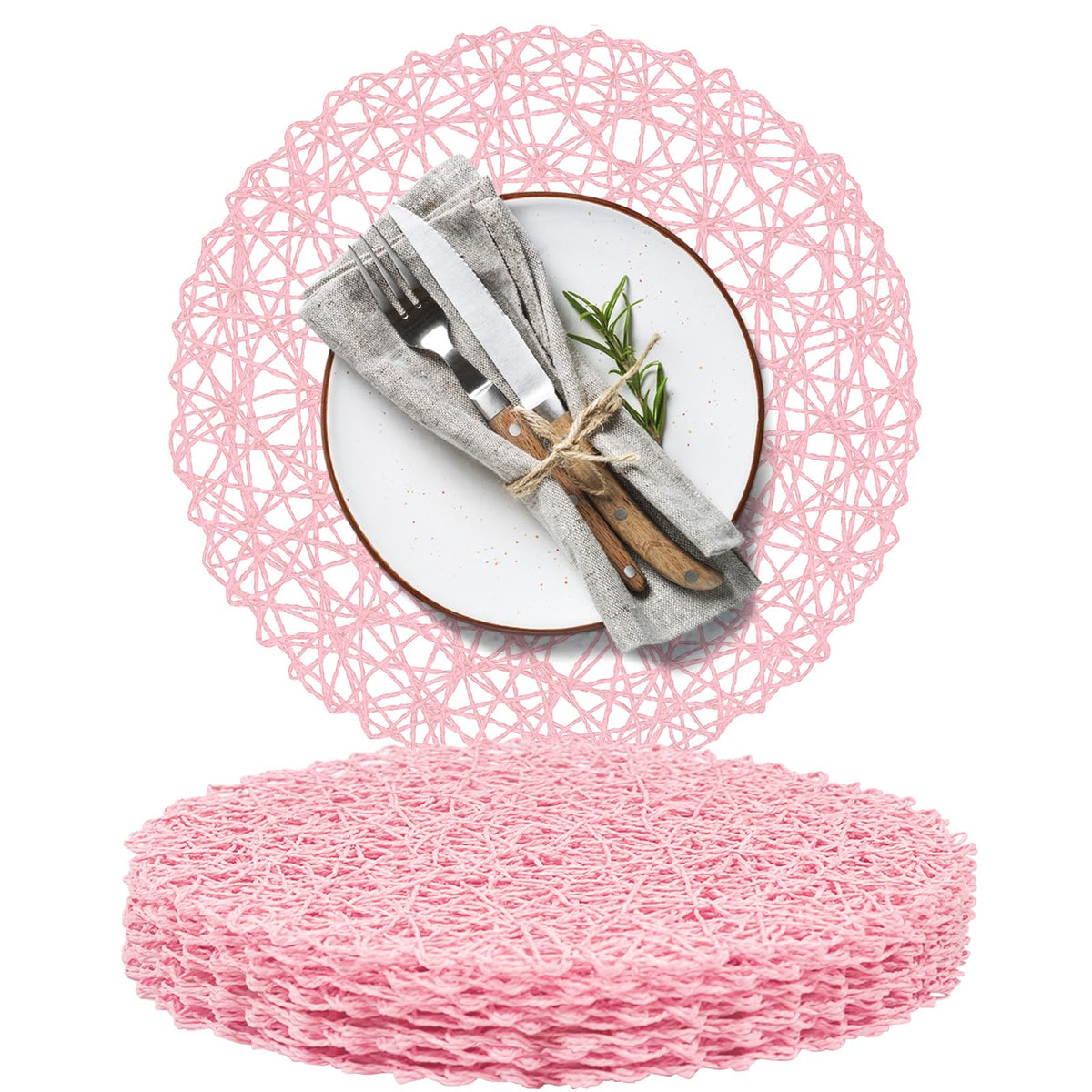 AHHFSMEI Paper Braided Round Placemats Set of 8 Natural Non-Slip Heat Resistant Table Mats for Dining Tables Woven Indoor & Outdoor Place mats(Coffee,8)
