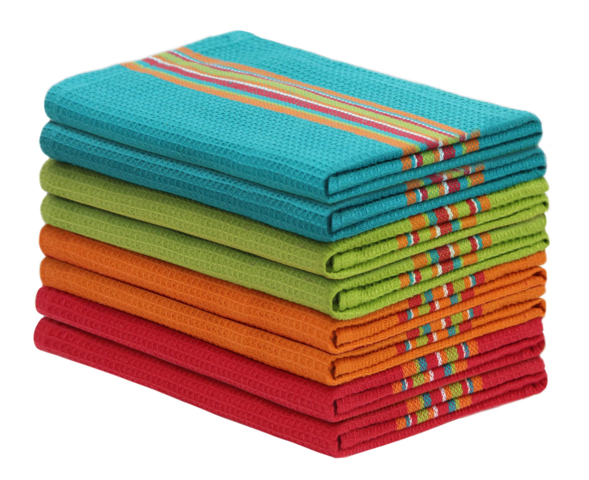COTTON CRAFT Salsa Stripe Kitchen Towels - 12 Pack 100% Cotton Dish Cloth