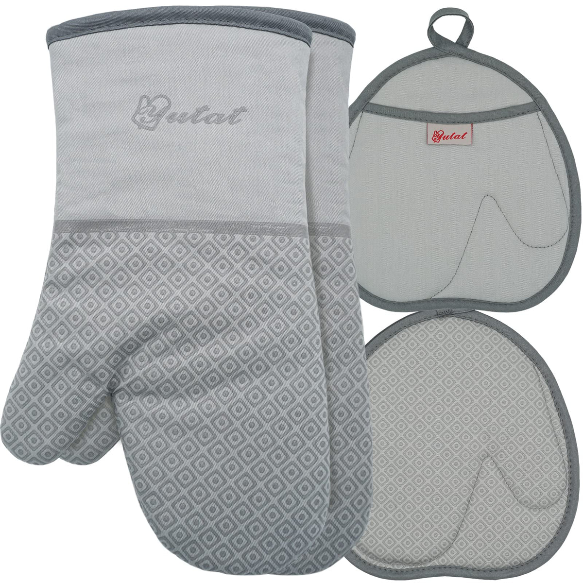 Yutat Silicone Oven Mitts - Oven Mitts and Pot Holders Sets Made of Non-Slip & BPA-Free Silicone, High Heat Resistant 500 Degrees, Perfect for Kitchen Cooking Baking BBQ, 4Pcs Set, Peak Green