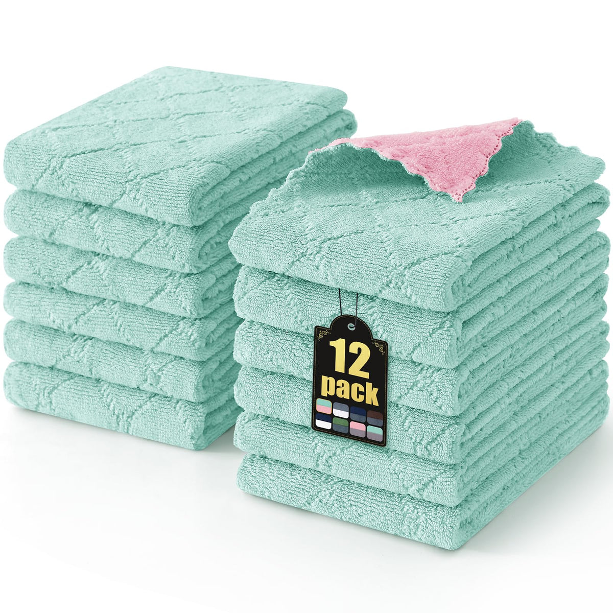 Mordimy 12 Pack Soft and Absorbent Kitchen Cloths, Dark Grey & White