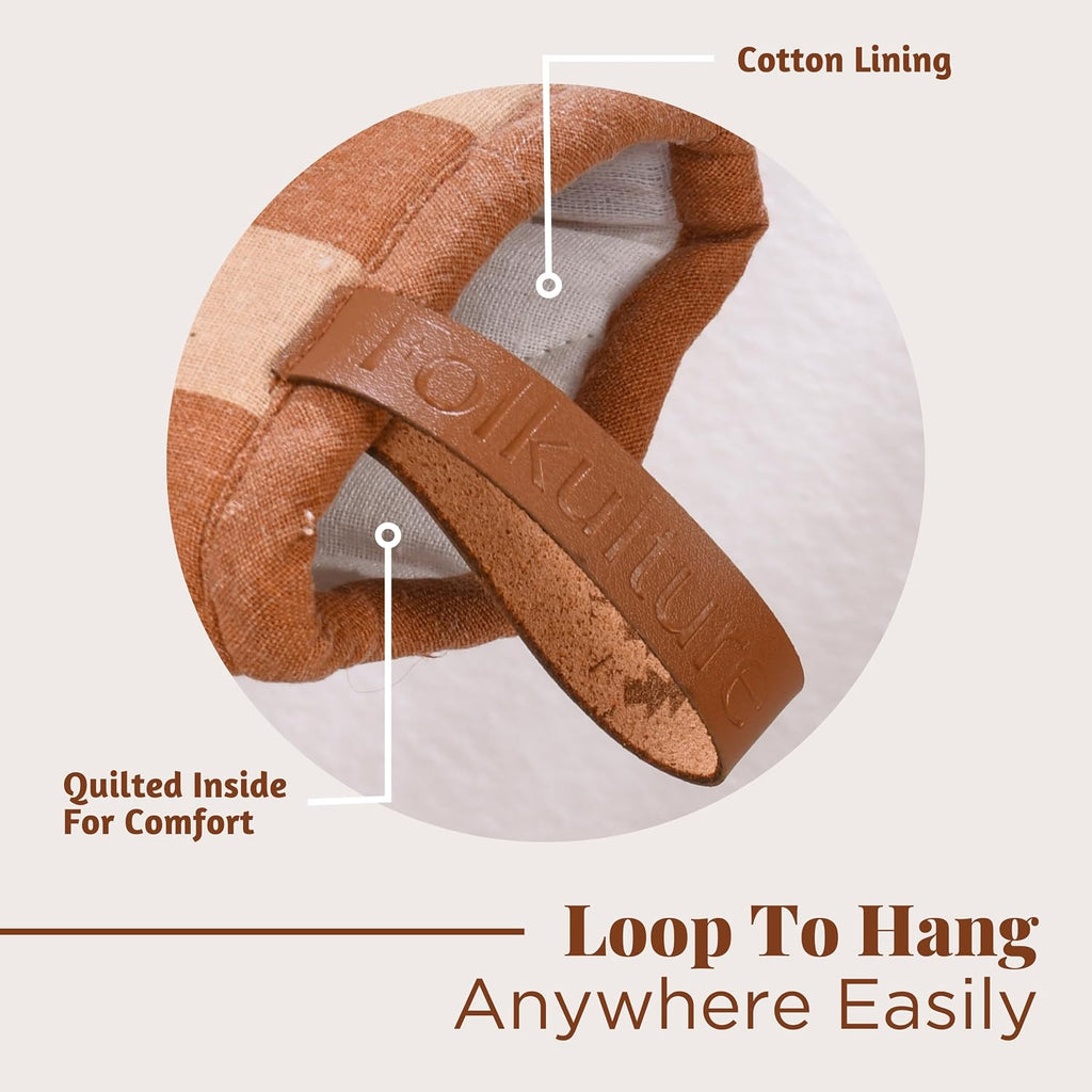 Folkulture Fall Oven Mitts, Heat Resistant,Caramel Brown Set of 2(5.75"x9")