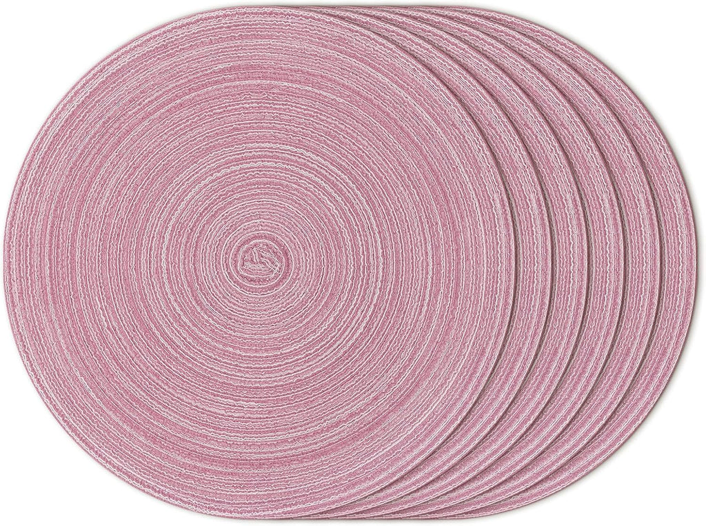 Topotdor Round Placemats Set of 6,Washable Woven Table Mats,Pink