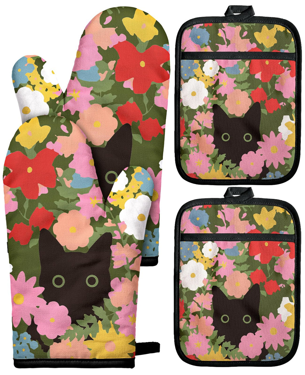 Miss Adola Cotton Oven Mitts and Pot Holders Sets, Lemon Songbird