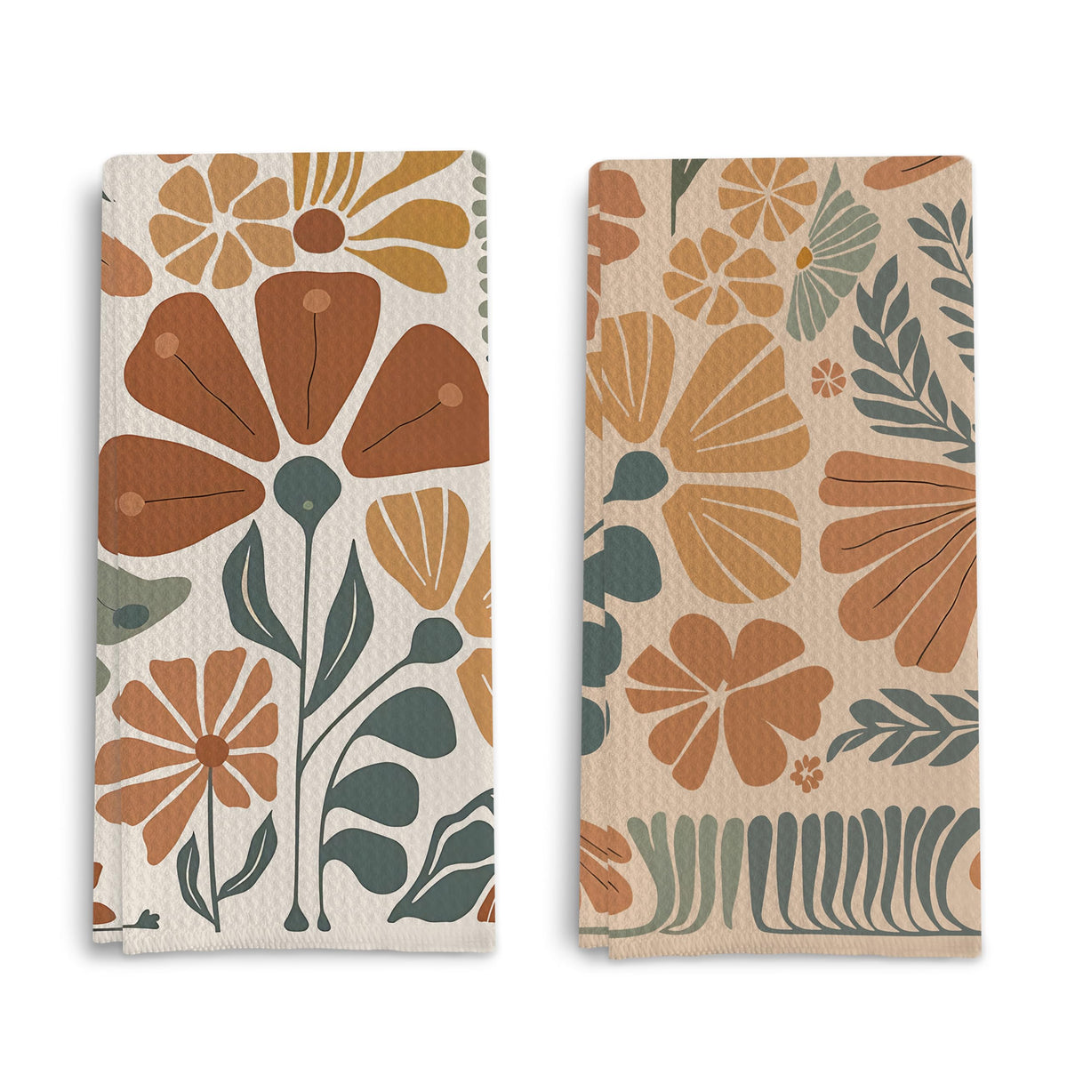 Abstract Floral Kitchen Dish Towels - Vintage Waffle Weave Kitchen Towels, Retro Flower Waffle Weave Decorative Kitchen Towels, Boho Hand Towels for Bathroom (16×24 Inches)