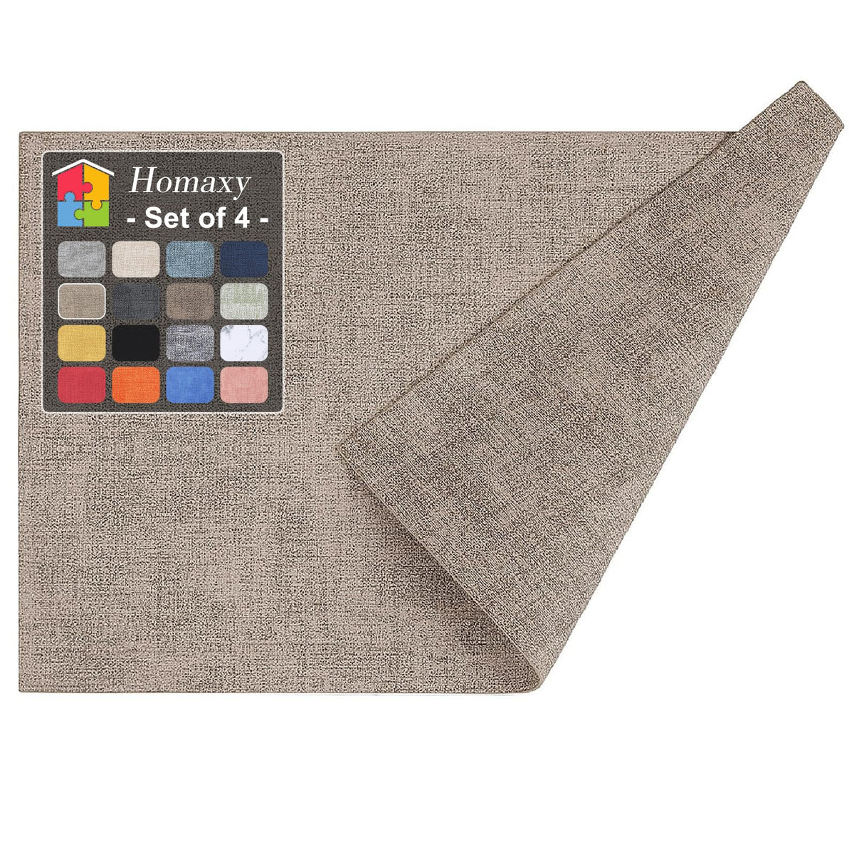 Homaxy Wedge Faux Leather Placemats for Round Table, Set of 6, Light Grey