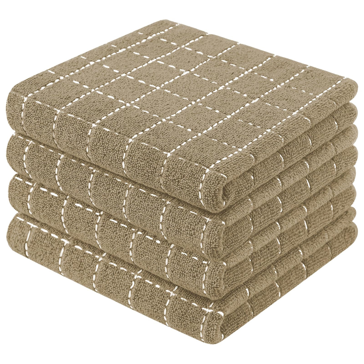 Mordimy Cotton Terry Checkered Kitchen Towels, 16"x 26", 4 Pack, Tan