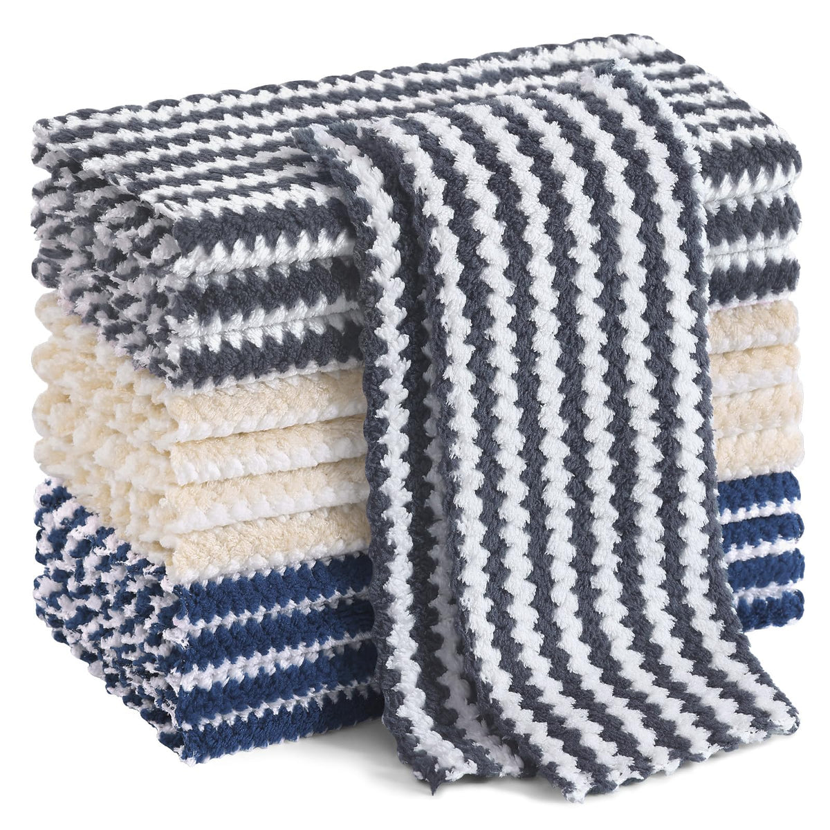 Homaxy 12 Pack Coral Velvet Dish Cloths, 10 x 10 inches, Dark Grey