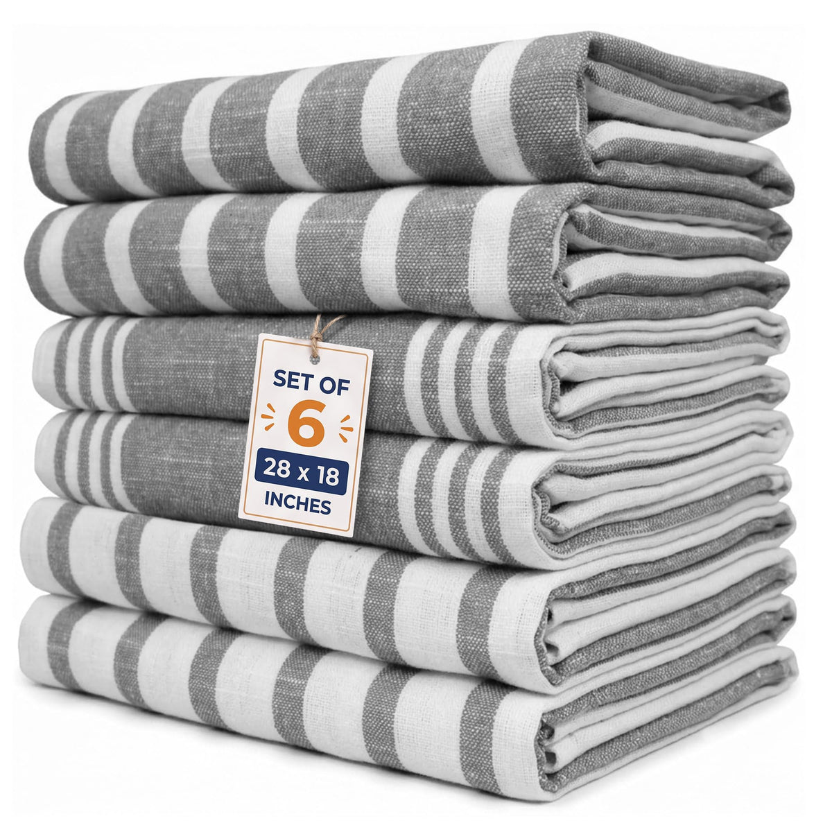 Pack of 6 Cotton Kitchen Towels Set, Dish Towels, Cleaning Rags, Kitchen Dish Cloths for Washing Dishes, Cotton Cleaning Cloths, Ultra Soft, Lightweight & Quick Dry, Flat Weave, 28"x18" (Olive & Gray)