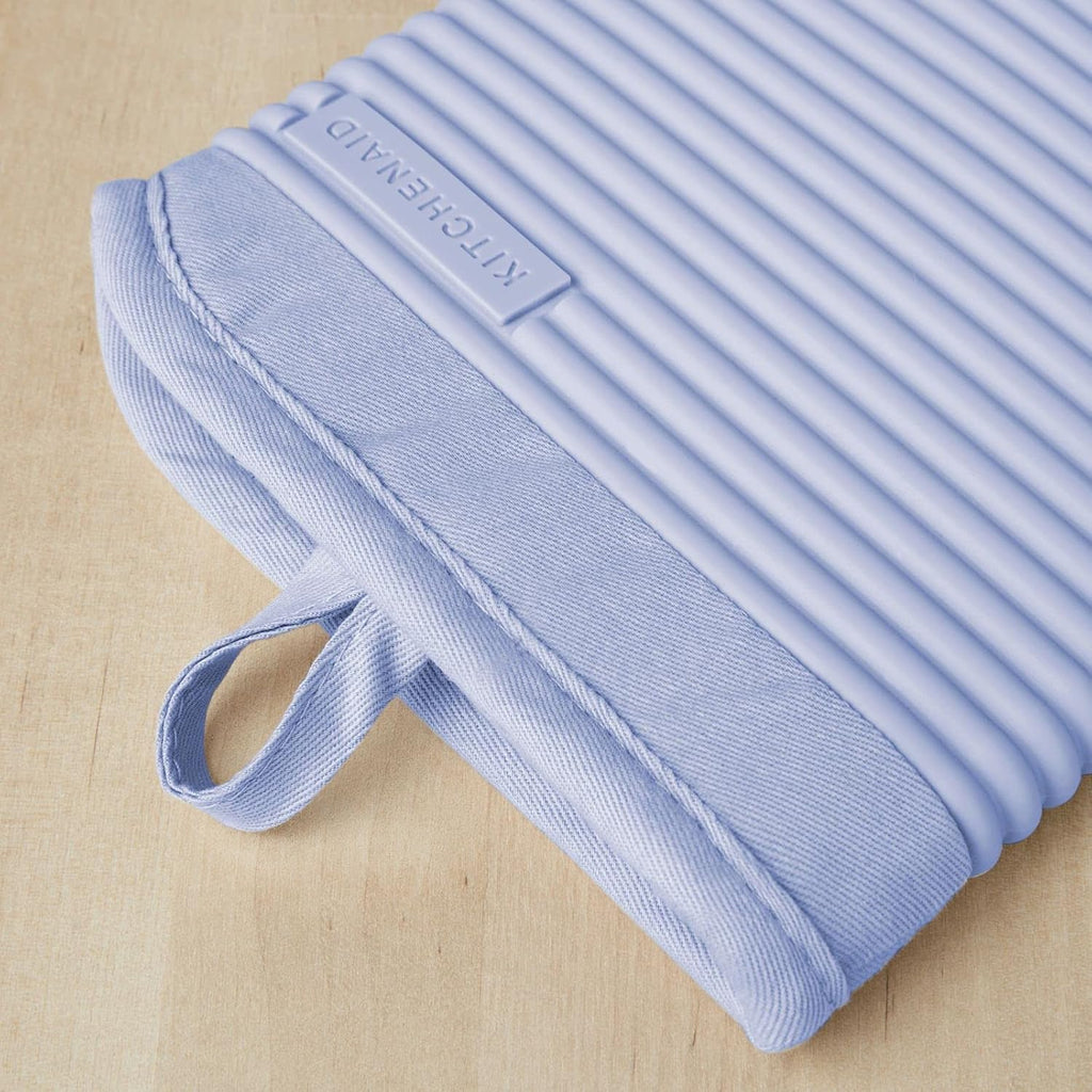KITCHENAID Ribbed Soft Silicone Oven Mitt 2-Pack Set, 7.5"x13", Lavender Cream