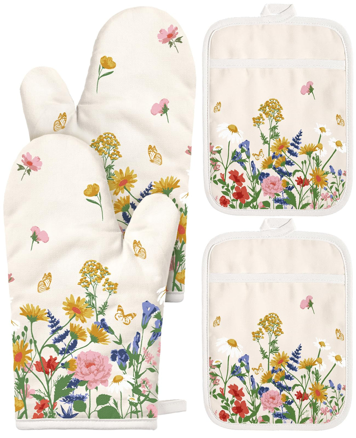 Miss Adola Cotton Oven Mitts and Pot Holders Sets, Lemon Songbird