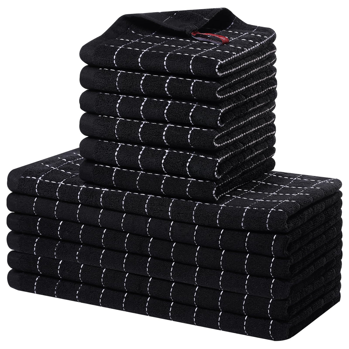 Homaxy Cotton Terry Kitchen Towels and Dishcloths Set of 8, Black