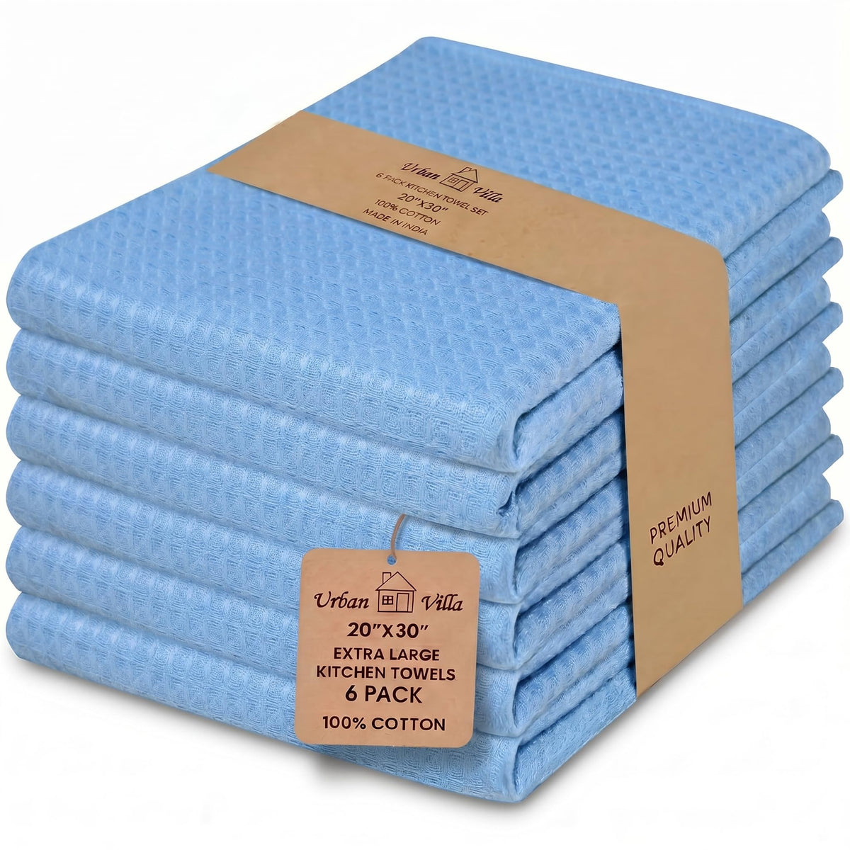Urban Villa Kitchen Towels Cotton Dish Towels 12”x12” (Set of 8) Grey White