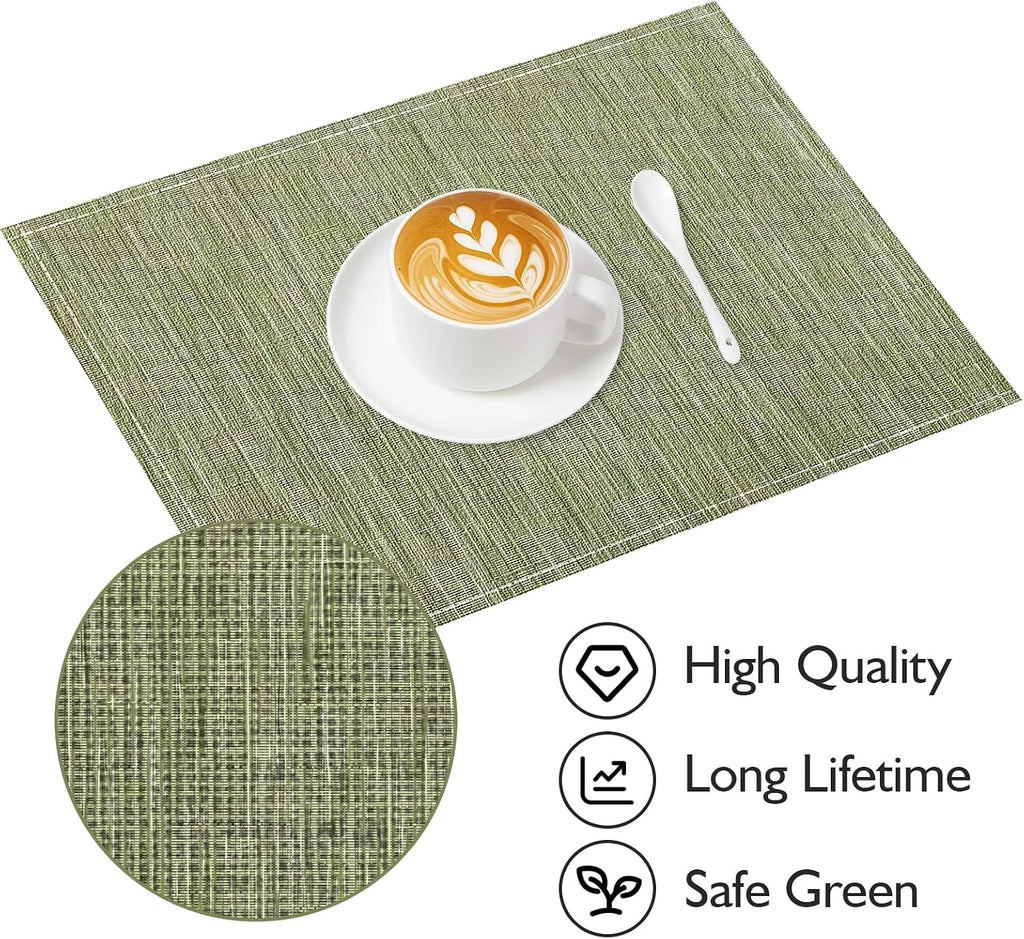 Niviy Placemats, Placemats Set of 4 Washable Place Mats, Green 12" x 18"