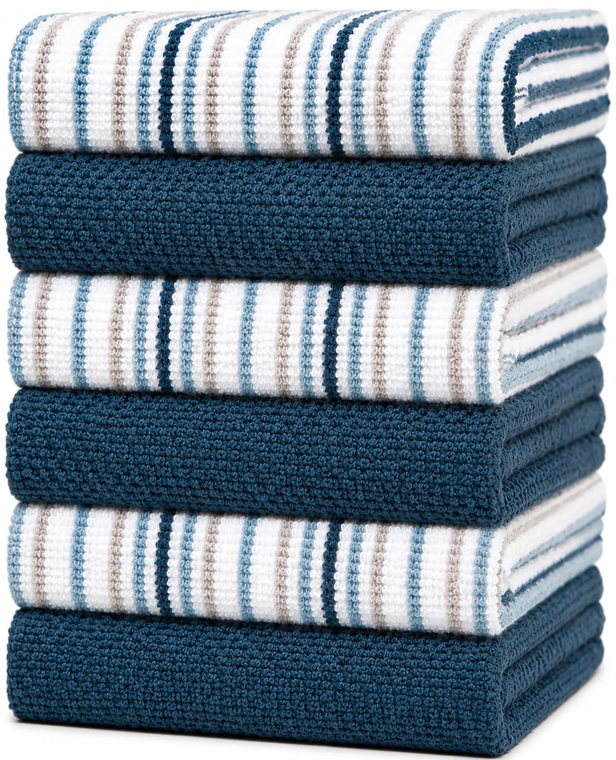 Bumble Kitchen Towels 6 Pack 100% Cotton 16"x26" - Tan Wide Stripe