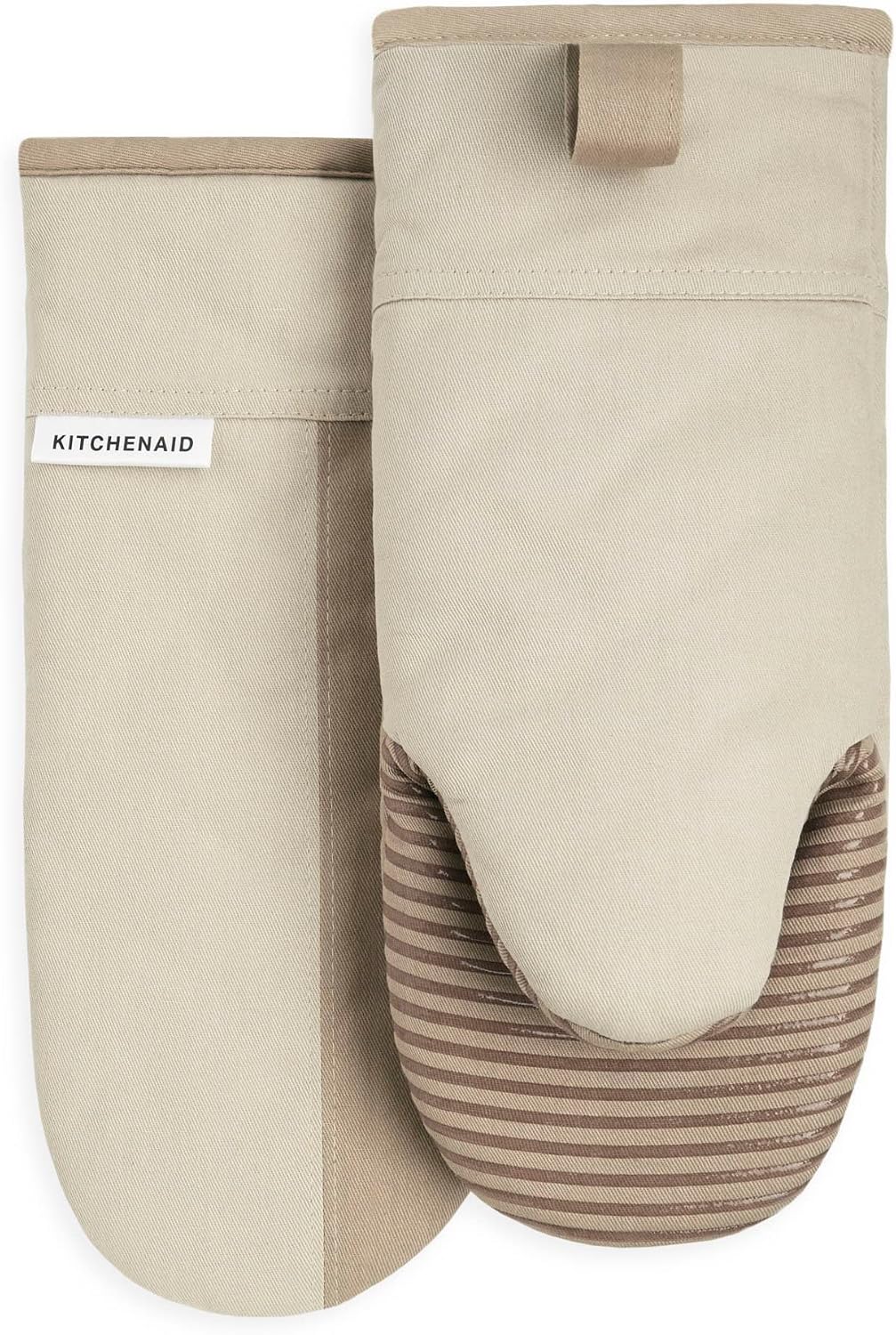 KitchenAid Beacon Two-Tone Non-Slip Oven Mitt Set, Milkshake Tan/Beige, 5.75"x13", 2 Piece