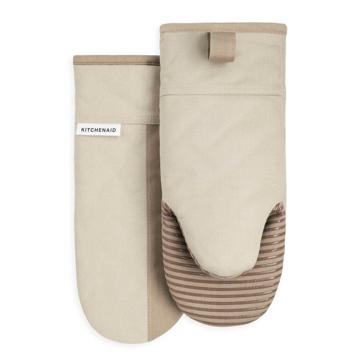 KitchenAid Beacon Two-Tone Non-Slip Oven Mitt Set, Milkshake Tan/Beige, 5.75"x13", 2 Piece