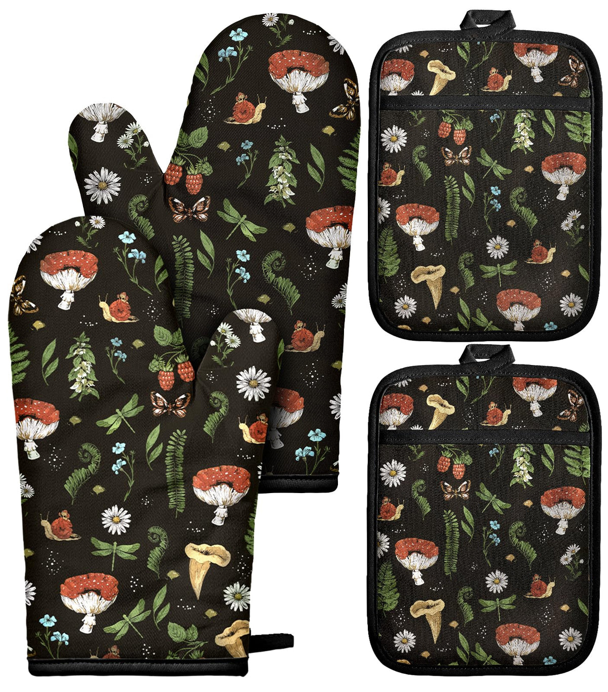 Miss Adola Cotton Oven Mitts and Pot Holders Sets, Lemon Songbird