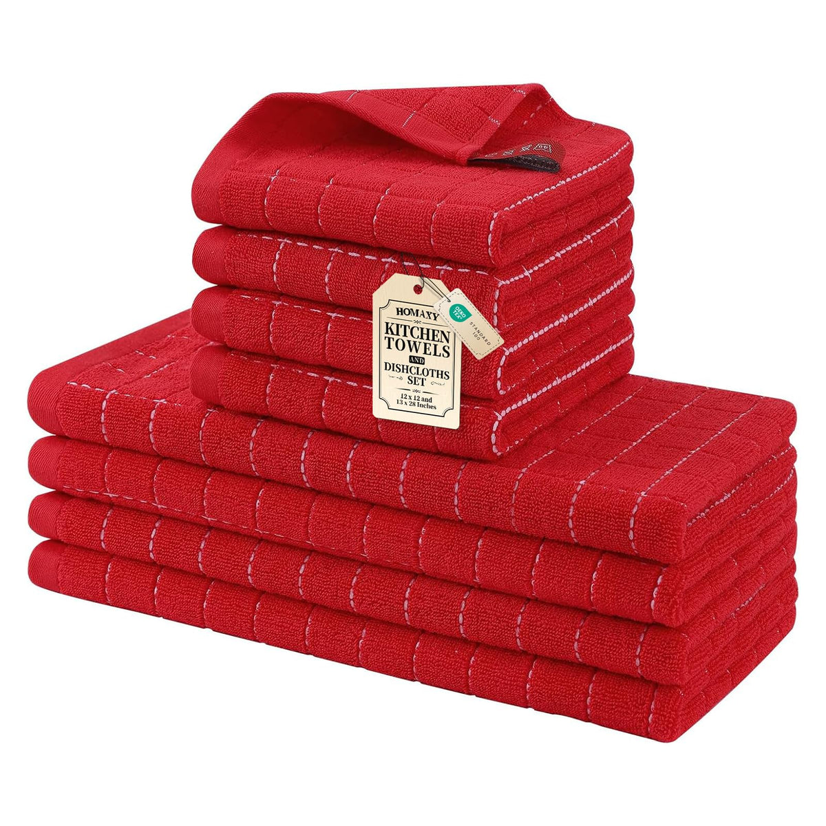 Homaxy Cotton Terry Kitchen Towels and Dishcloths Set of 8, Black