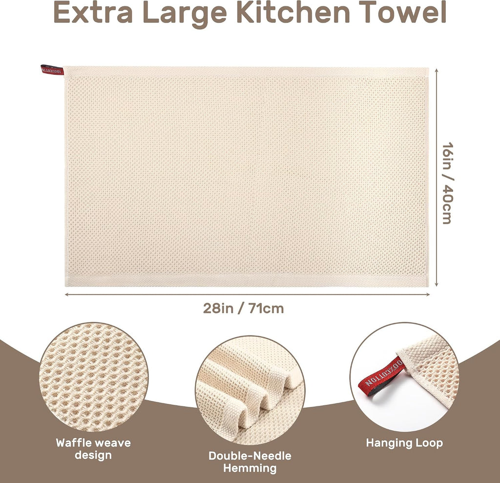 Large Kitchen Hand Towels,6 Pack Cotton Waffle Weave Dish Towel for Drying, Cleaning Cloth for Kitchen Dishes - Extra Absorbent and Soft - 16 x 28 inch (Cream-6 Pack)