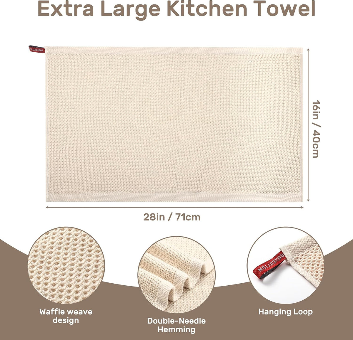 Large Kitchen Hand Towels,6 Pack Cotton Waffle Weave Dish Towel for Drying, Cleaning Cloth for Kitchen Dishes - Extra Absorbent and Soft - 16 x 28 inch (Cream-6 Pack)