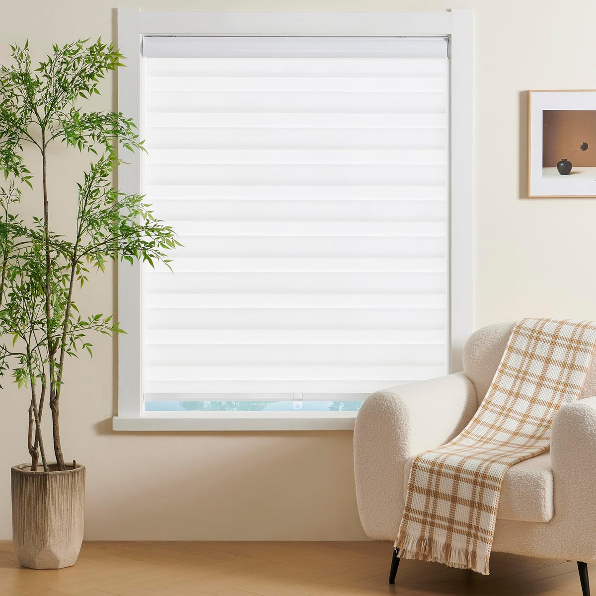 Cordless Zebra Blinds Window Blind Zebra Shade Blinds for Windows Roller Sheer Shades Privacy Light Filtering Shades for Home Kitchen Bathroom (Width 21'' X Height 72'' White)