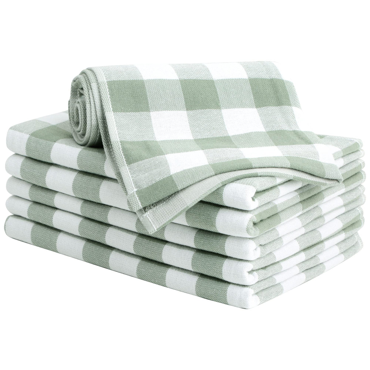 PiccoCasa 100% Cotton Drying Dish Towels Set of 6, Plaid 13x29 Green White