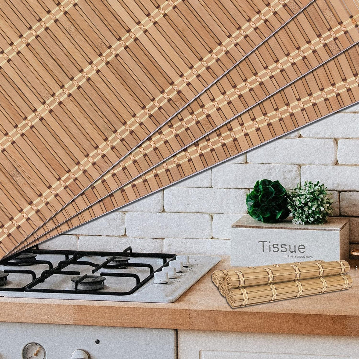 NETEHA Natural Bamboo Placemat-12 Pack- Set of Wooden Square Placemats