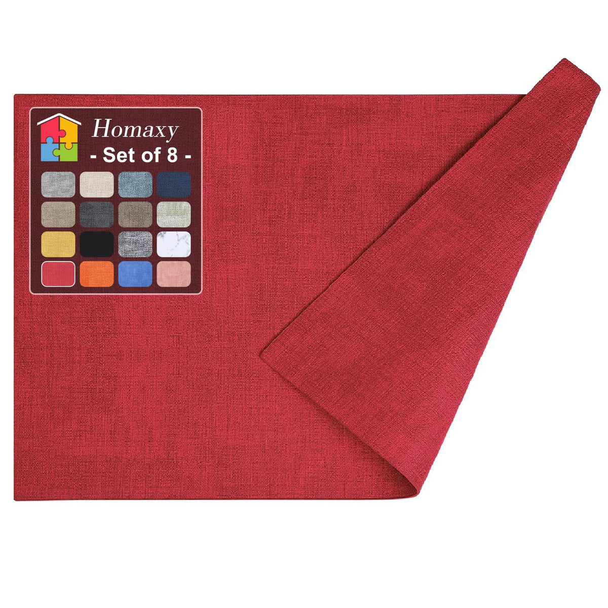 Homaxy Wedge Faux Leather Placemats for Round Table, Set of 6, Light Grey