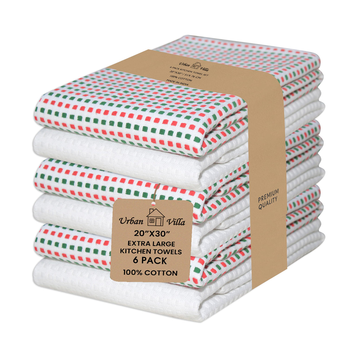 Urban Villa Kitchen Towels Cotton Dish Towels 12”x12” (Set of 8) Grey White