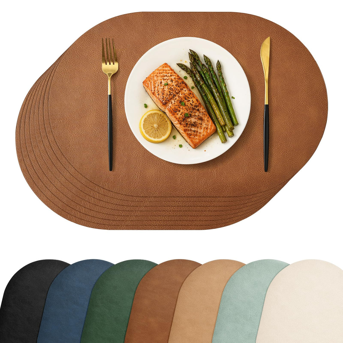 Homaxy Oval Heat Resistant Placemats Set of 6, Reddish Brown