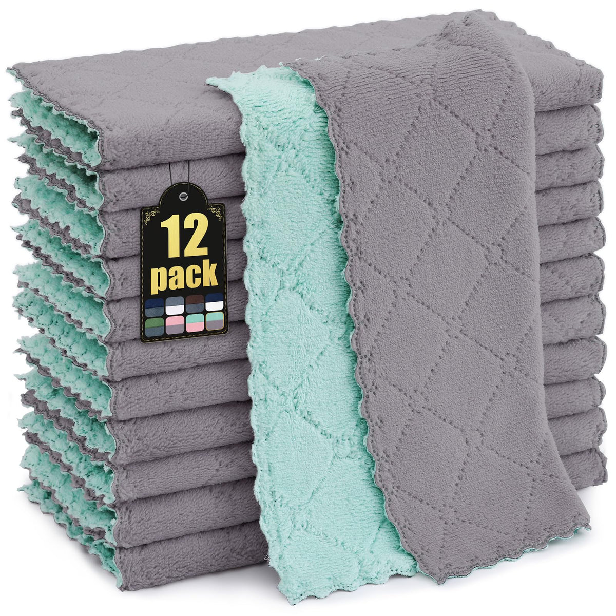 Mordimy 12 Pack Soft and Absorbent Kitchen Cloths, Dark Grey & White