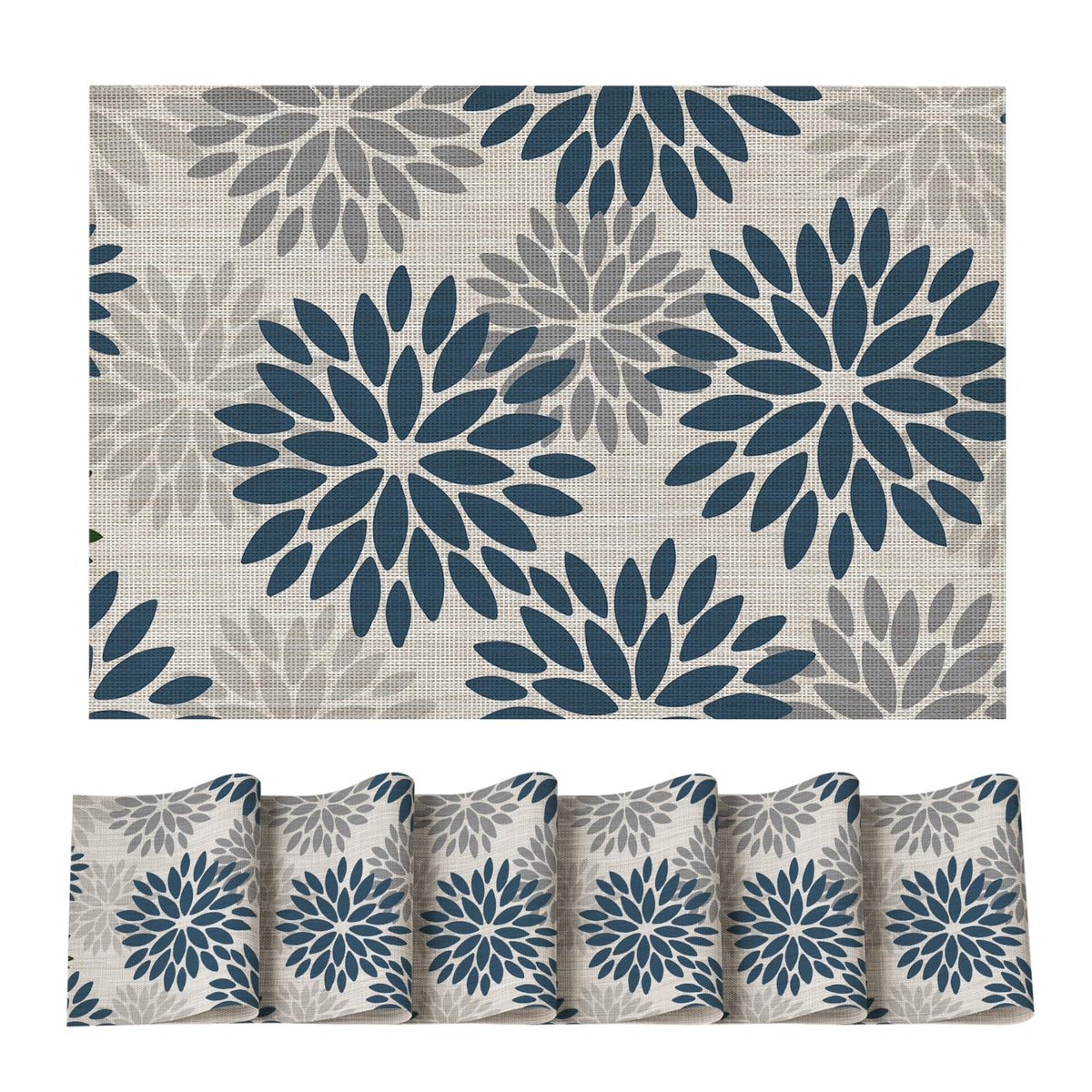 Artoid Mode Floral Vinyl Placemats Set of 4, 12x18 Inch Thanksgiving Washable Non-Slip Plastic Vinyl Place Mats for Party Kitchen Dining Decor, Olive Green