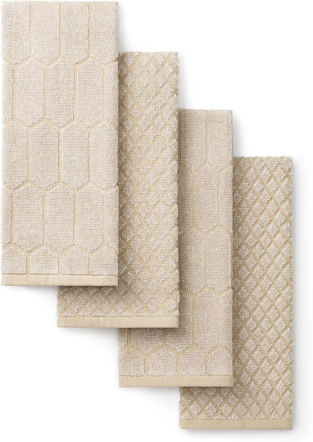 Martha Stewart Honeycomb Chambray Textured Kitchen Towel 4-Pack Set, 100% Cotton with Absorbent Terrycloth, Decorative Kitchen Towels, Natural, 16"x28"