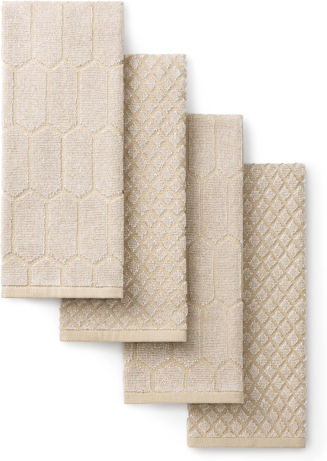 Martha Stewart Honeycomb Chambray Textured Kitchen Towel 4-Pack Set, 100% Cotton with Absorbent Terrycloth, Decorative Kitchen Towels, Natural, 16"x28"