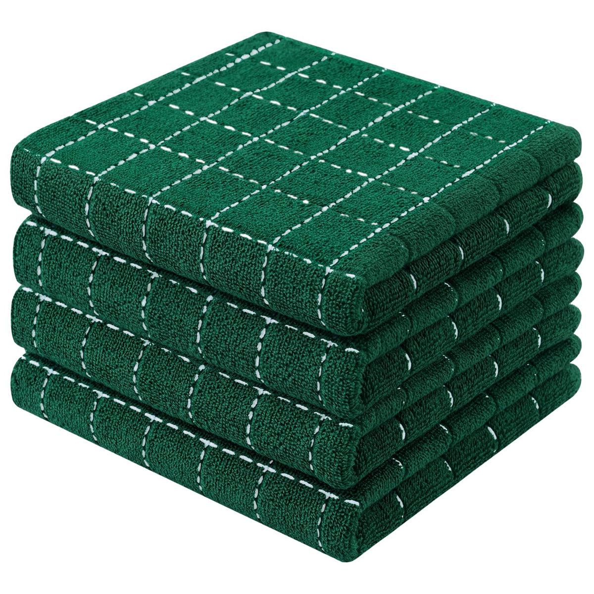 Mordimy Cotton Terry Checkered Kitchen Towels, 16"x 26", 4 Pack, Tan